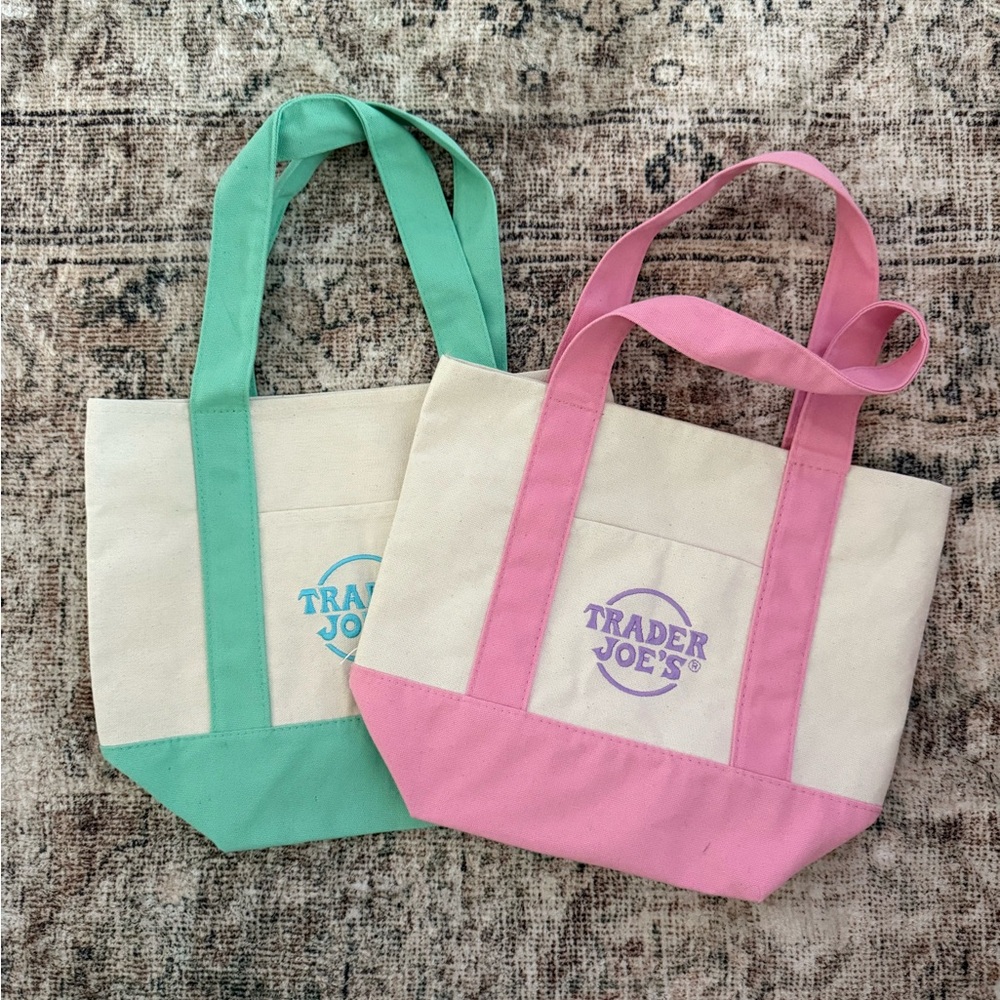 Trader Joe’s Pink and Green Canvas Tote Bags